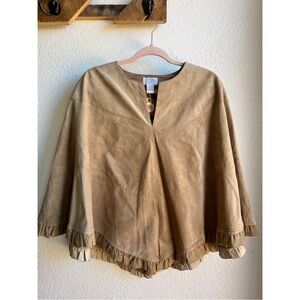 Vintage Tan Suede Ruffle Trim Poncho XS/SM